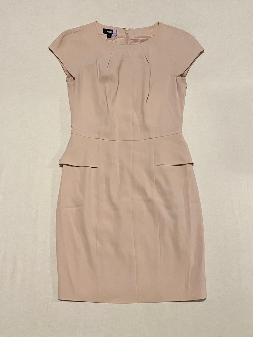 Bebe Nude Peplum Sheath Dress Cap Sleeve - Size 6